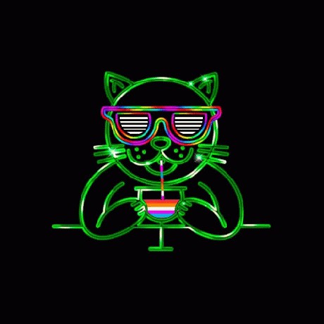 neon-cat-drinking