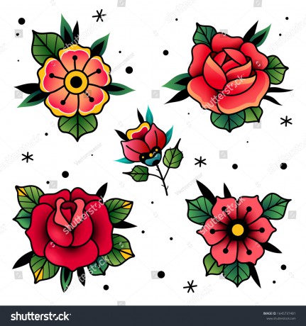 stock-vector-tattoo-flowers-and-roses-old-school-tattoo-art-for-design-and-decoration-vector-illustration-1645737481