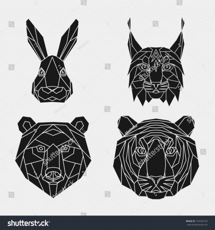 stock-vector-set-polygon-animals-of-asia-the-black-geometric-heads-of-a-rabbit-lynx-bear-tiger-vector-733432195